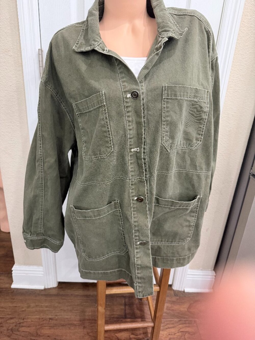 Alexis Taylor XL Olive Green Cotton Chore Jacket Utility Oversized